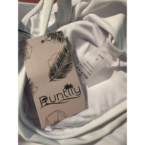 Runtlly Women’s One Shoulder White Mesh Swimsuit Small Asymmetrical Cutout - Picture 4 of 5